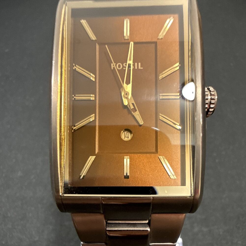 Mens Fossil FS-4679 Bronze Color 33mx50mm Rectangle Tank Wristwatch New Battery